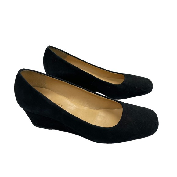Talbots Square Toe Faux Suede Wedge Heel Black 7.5 - Picture 3 of 8